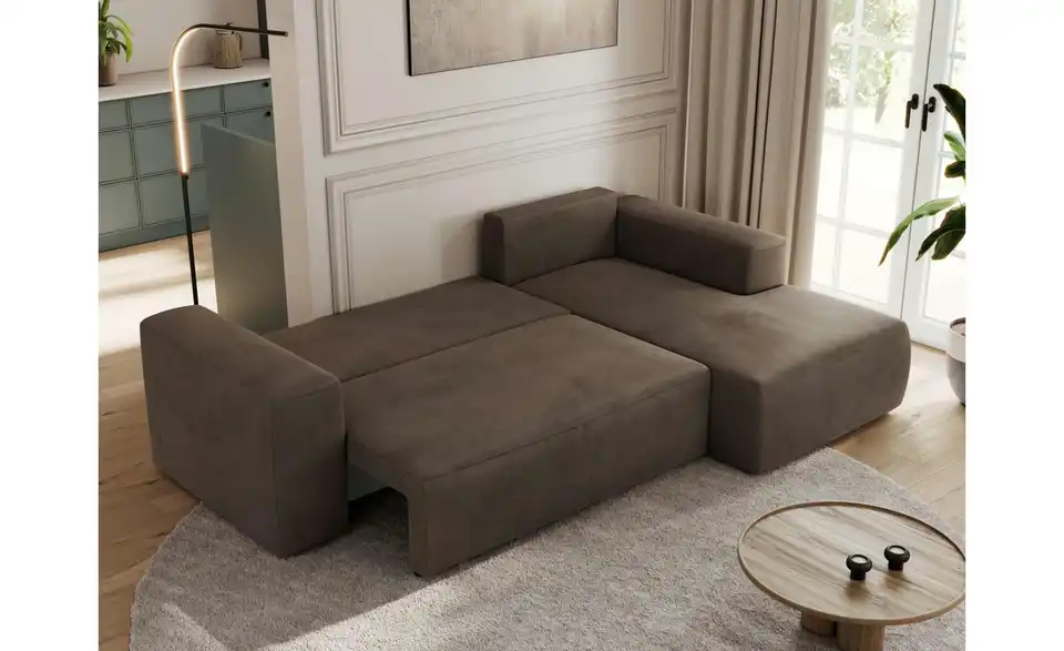 Ecksofa Beige Trentino mit Schlaffunktion, in Wohnsituation