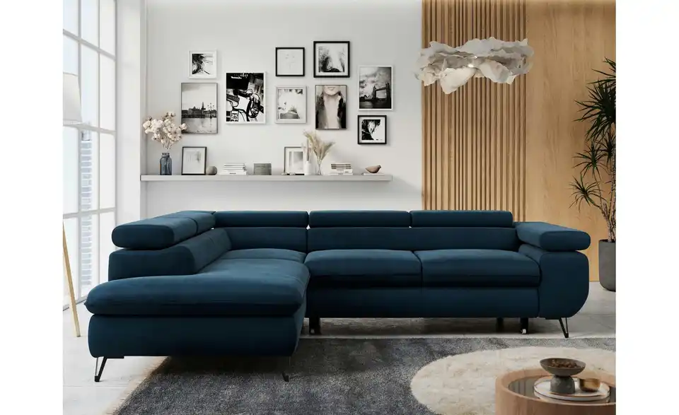 Ecksofa Dunkelblau, in Wohnsituation