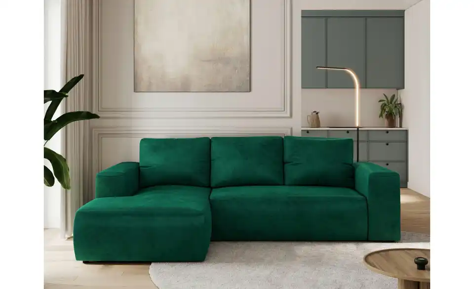 Ecksofa Dunkelgrün, in Wohnsituation