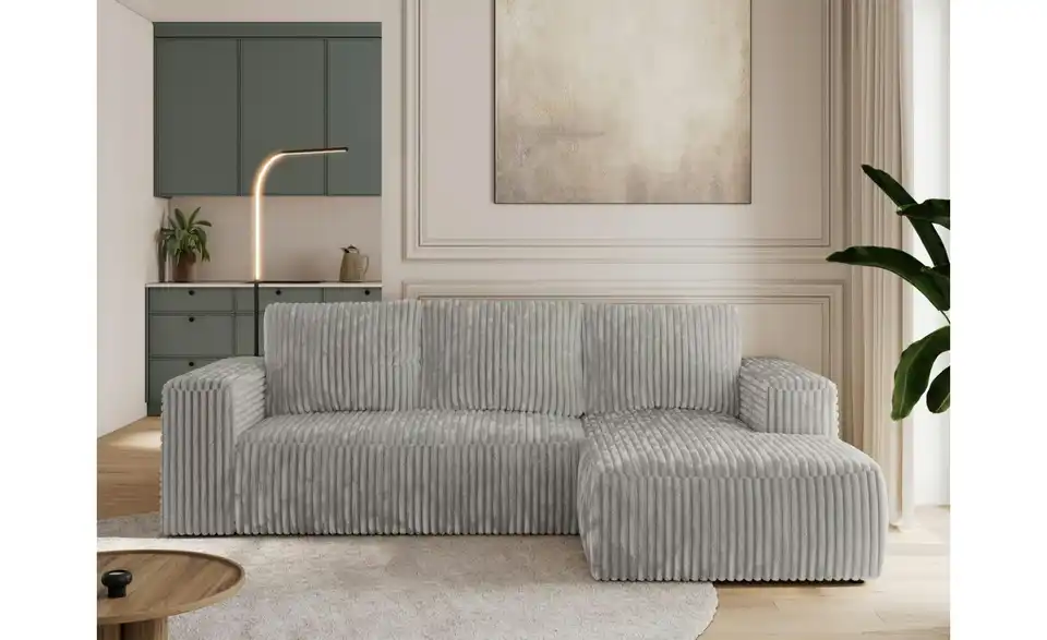 Ecksofa Hellgrau, in Wohnsituation