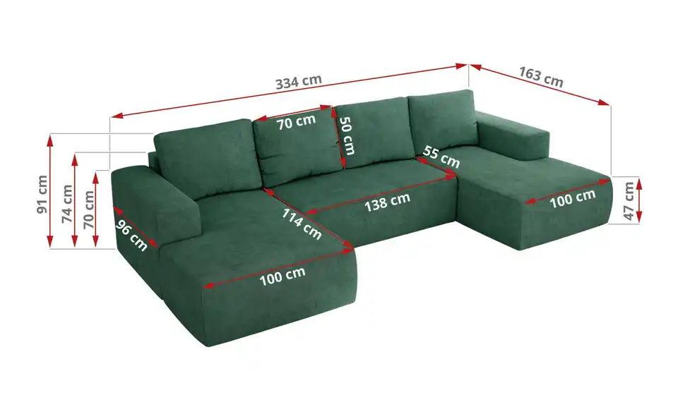 Wohnlandschaft Türkis, Bemaßung