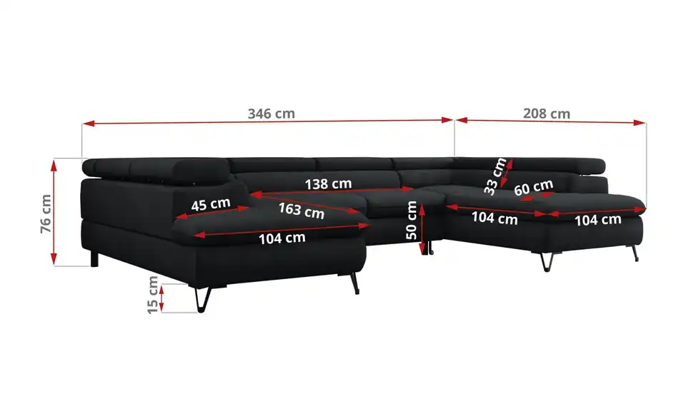 Wohnlandschaft Schwarz Peter, Bemaßung