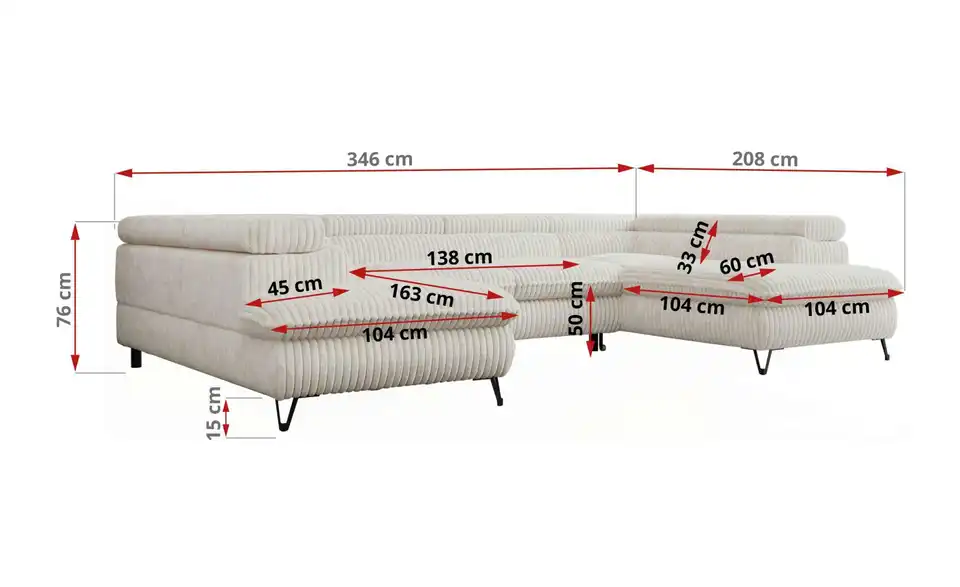 Wohnlandschaft Creme Peter, Bemaßung