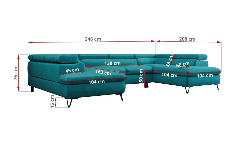 Wohnlandschaft Blau Peter, Bemaßung
