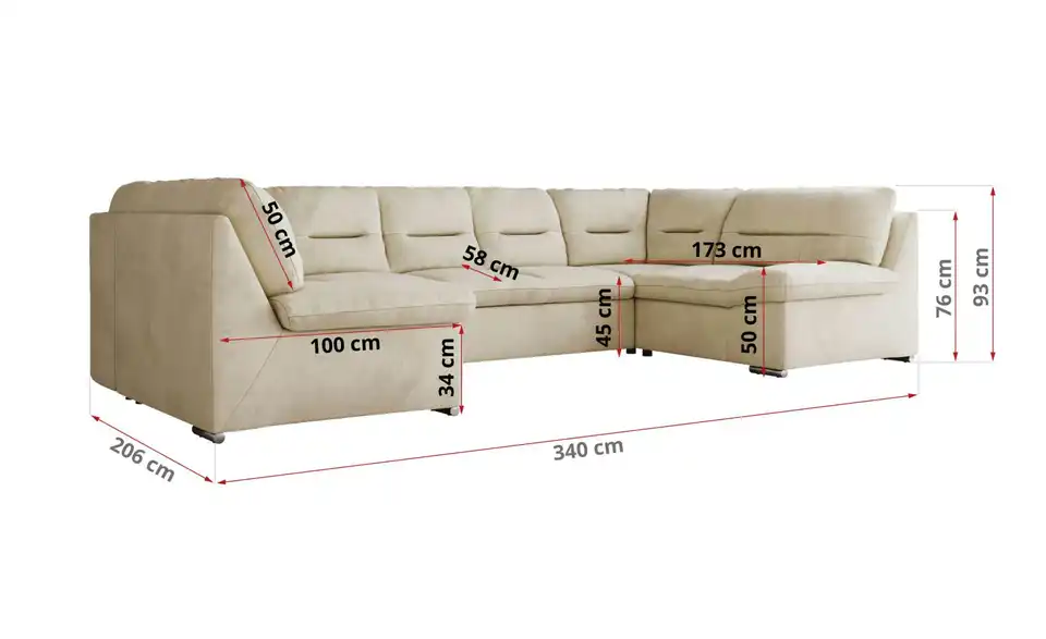 Wohnlandschaft Beige, Bemaßung