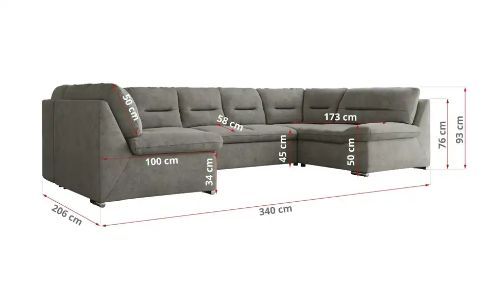 Wohnlandschaft Grau, Bemaßung