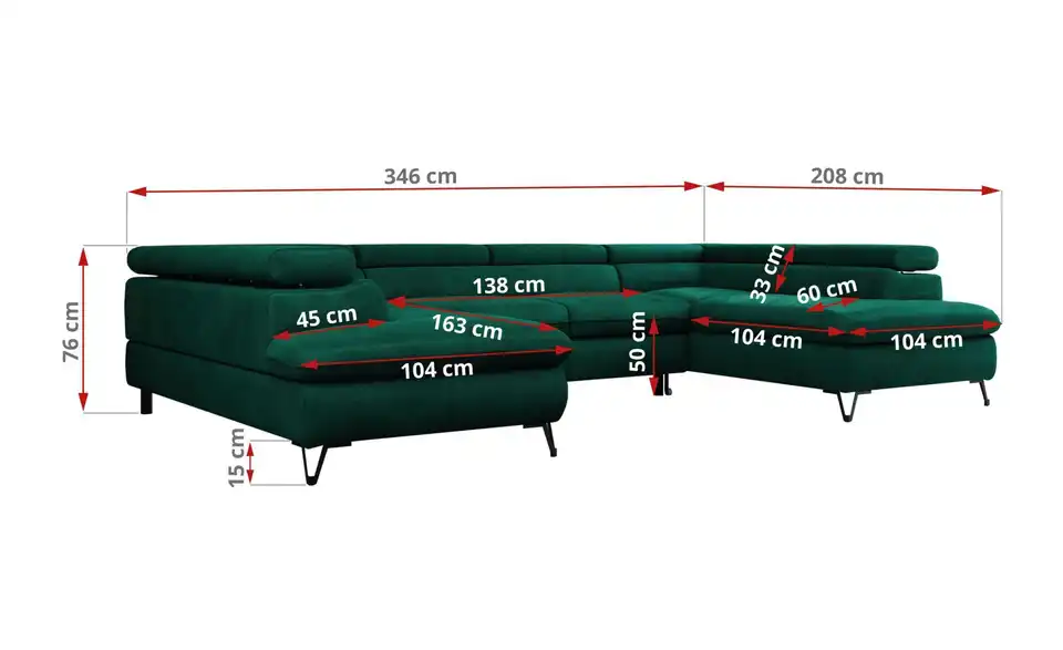 Wohnlandschaft Grün Peter, Bemaßung