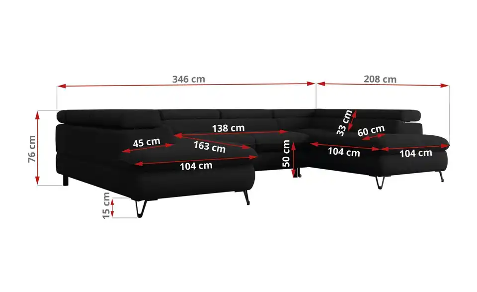 Wohnlandschaft Schwarz Peter, Bemaßung