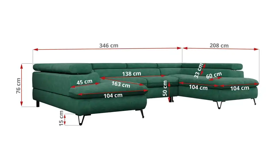 Wohnlandschaft Türkis Peter, Bemaßung