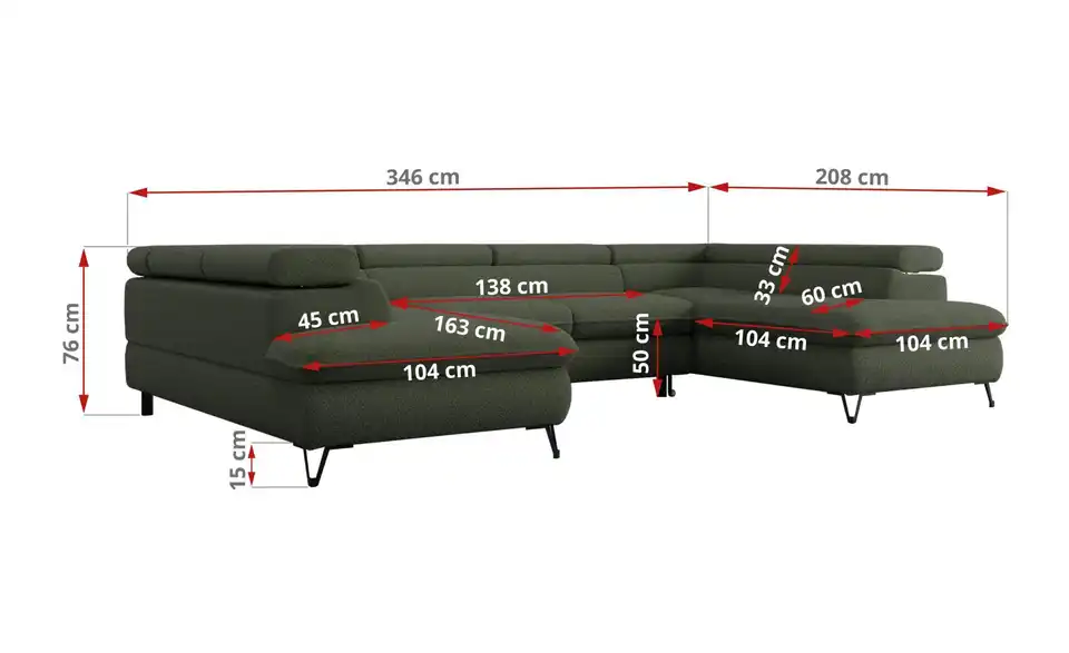 Wohnlandschaft Grün Peter, Bemaßung