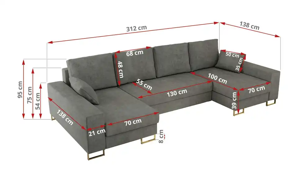 Wohnlandschaft Grau, Bemaßung