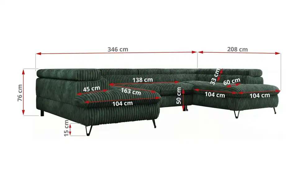 Wohnlandschaft Grün Peter, Bemaßung