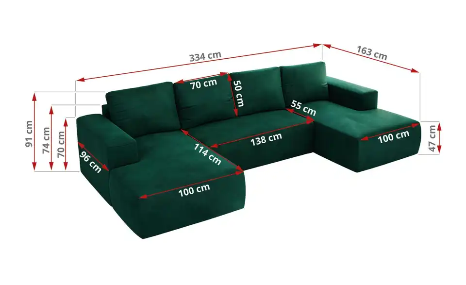Wohnlandschaft Grün, Bemaßung