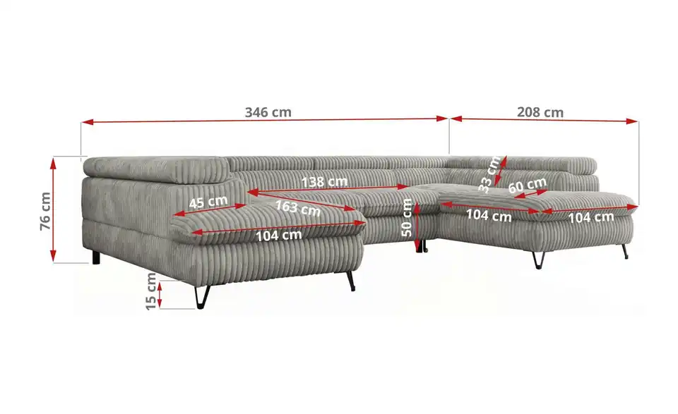 Wohnlandschaft Grau Peter, Bemaßung