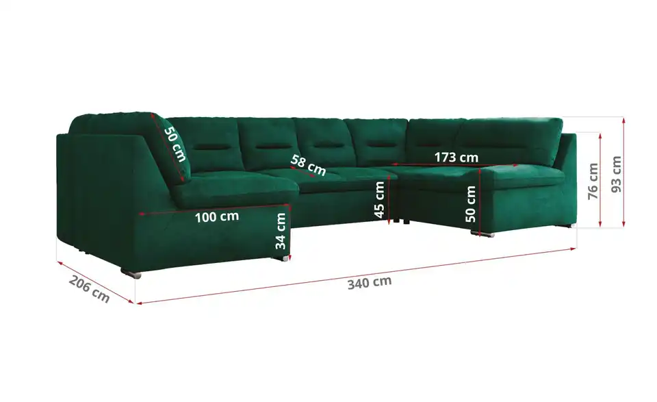 Wohnlandschaft Dunkelgrün, Bemaßung