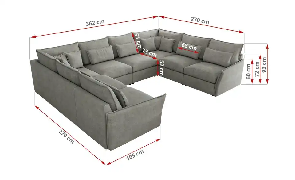 Wohnlandschaft Veroso, Bemaßung