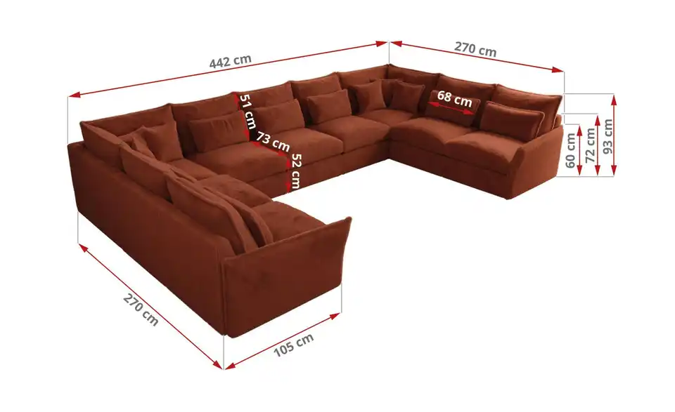 Wohnlandschaft Orange, Bemaßung