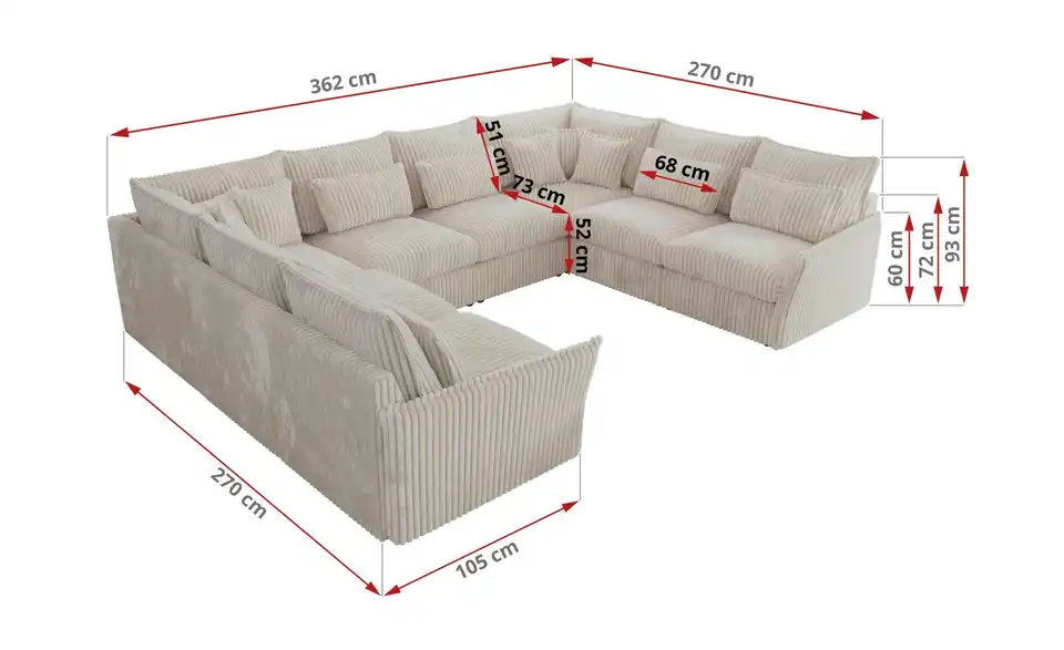 Wohnlandschaft Veroso, Bemaßung