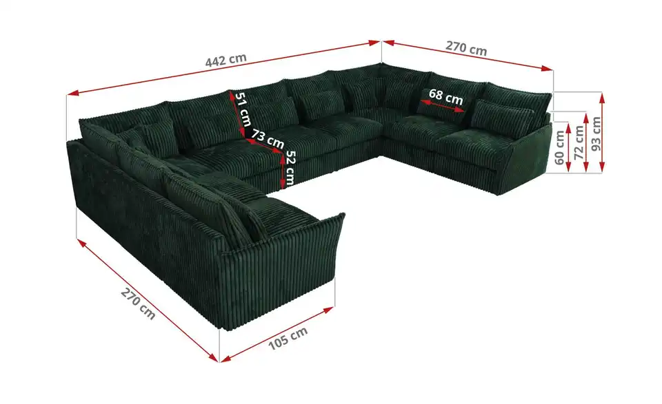 Wohnlandschaft Grün, Bemaßung