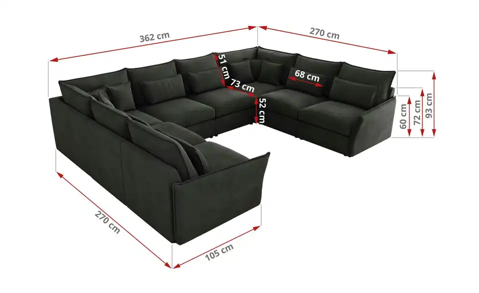 Wohnlandschaft Veroso, Bemaßung