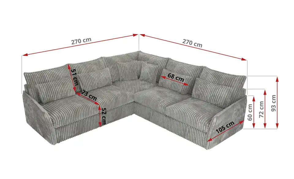 Ecksofa Veroso, Bemaßung
