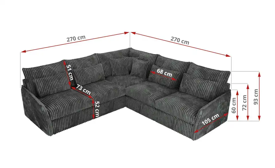 Ecksofa Veroso, Bemaßung