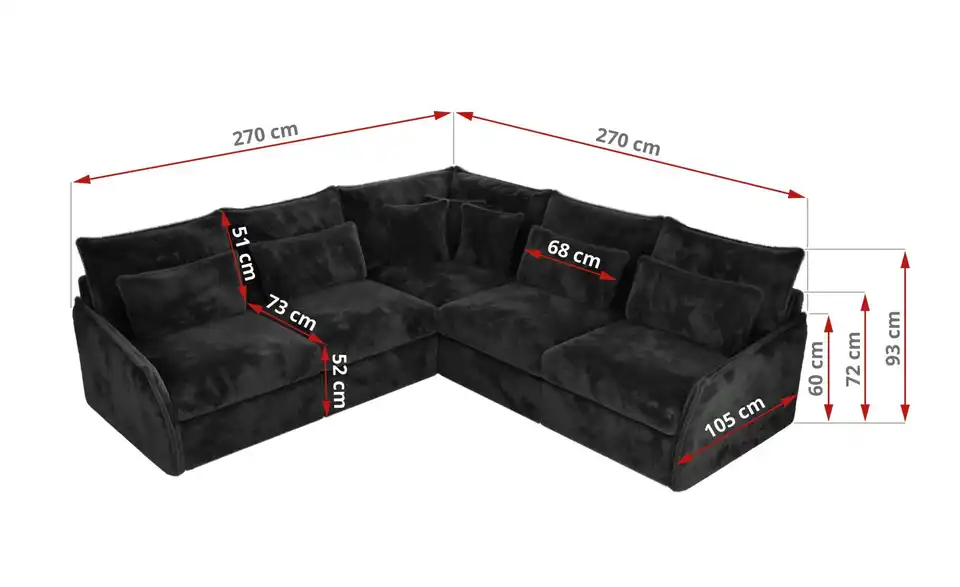 Ecksofa Veroso, Bemaßung