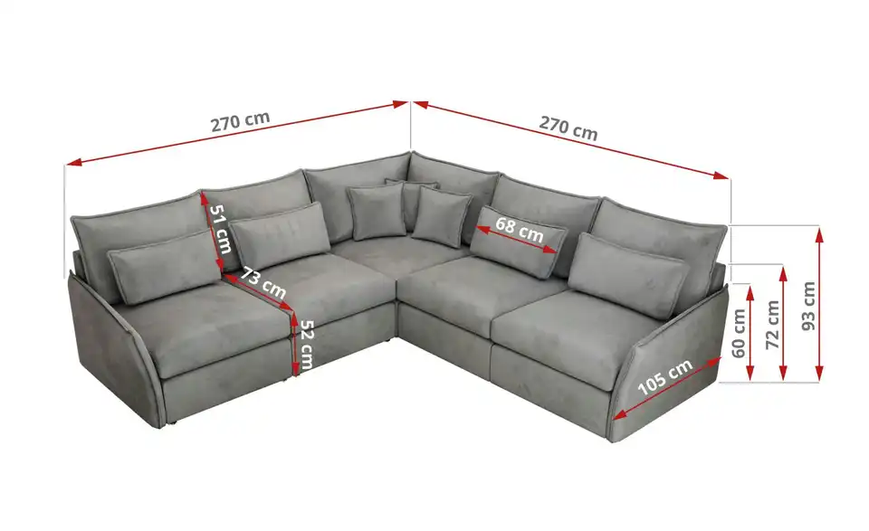 Ecksofa Veroso, Bemaßung