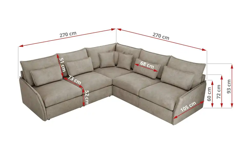 Ecksofa Veroso, Bemaßung