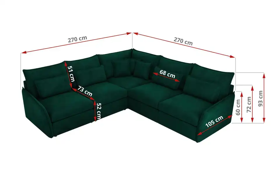 Ecksofa Veroso, Bemaßung