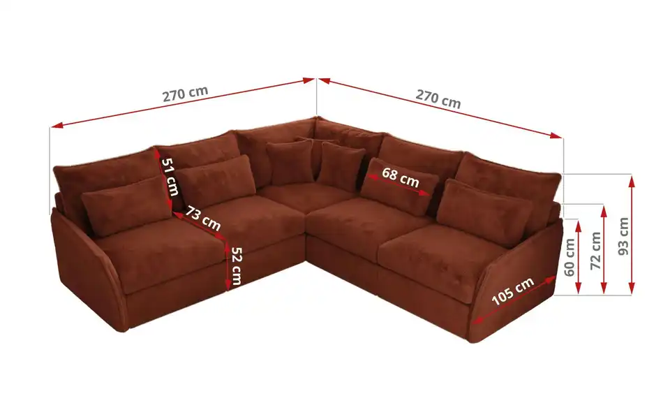 Ecksofa Veroso, Bemaßung