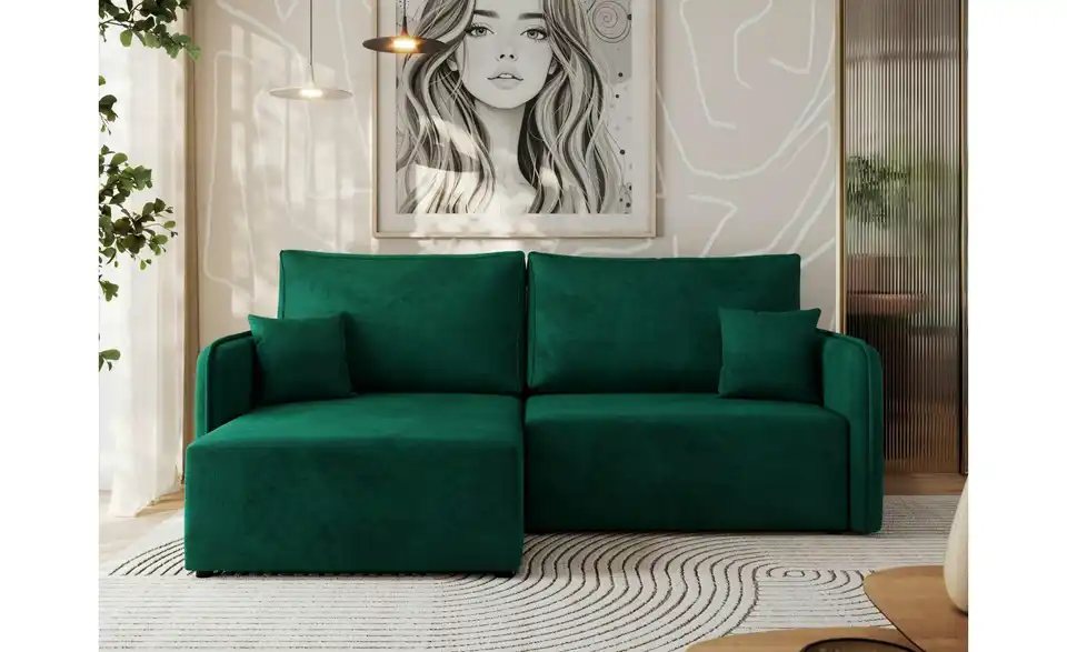 Ecksofa Dunkelgrün, in Wohnsituation