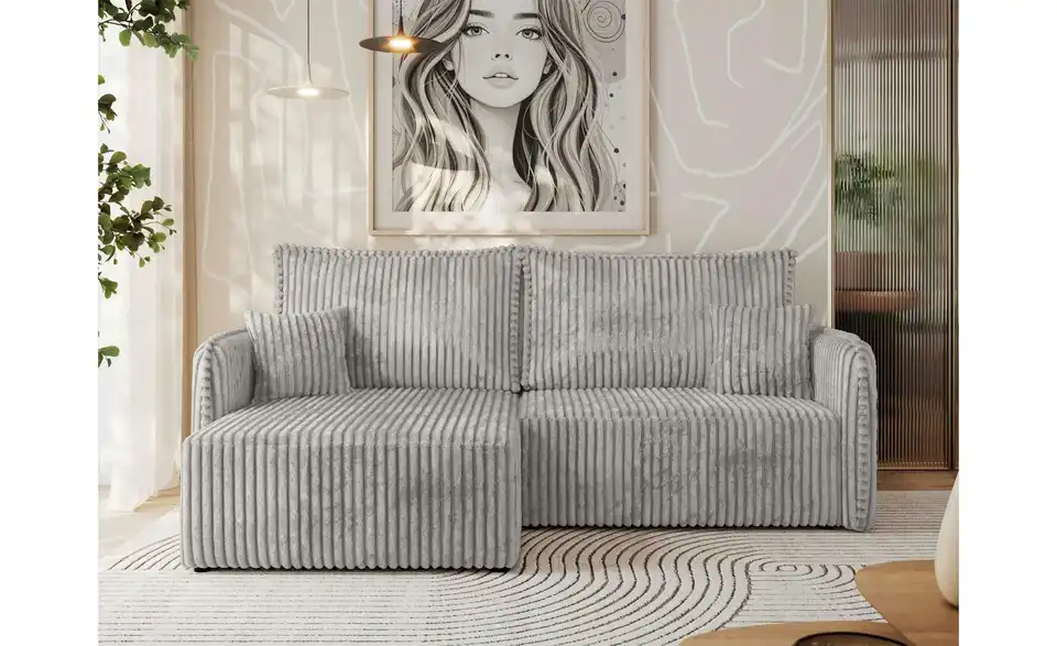 Ecksofa Hellgrau, in Wohnsituation