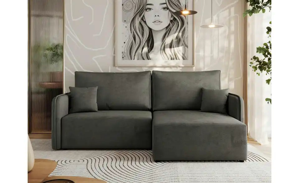 Ecksofa Dunkelgrau, in Wohnsituation