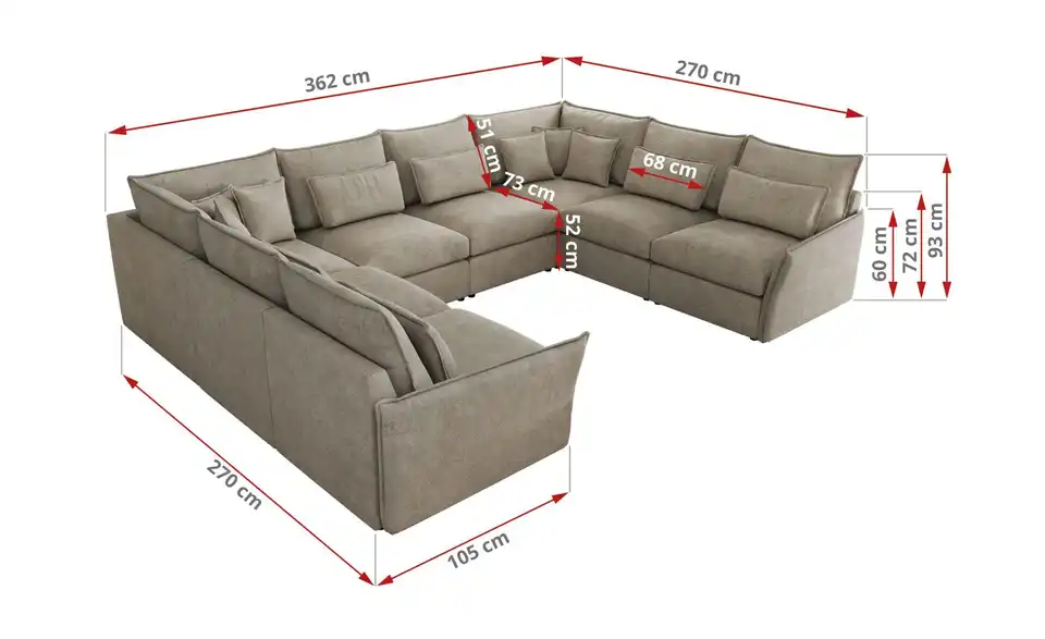 Wohnlandschaft Veroso, Bemaßung