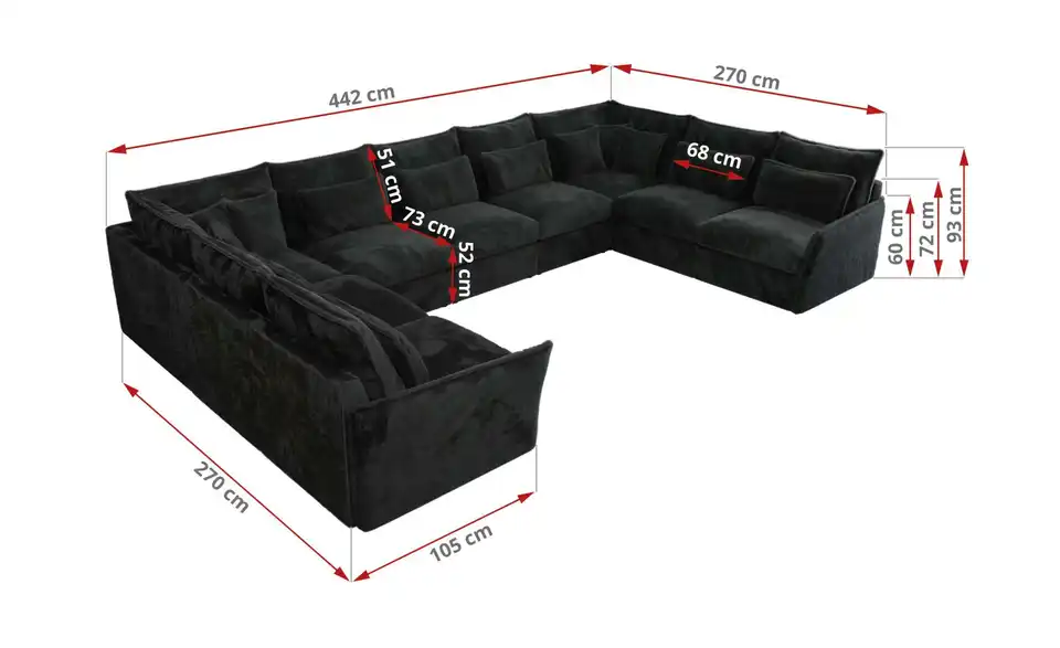 Wohnlandschaft Anthrazit, Bemaßung