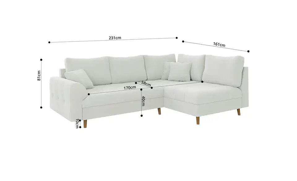 Ecksofa mit Hocker Lars, Bemaßung
