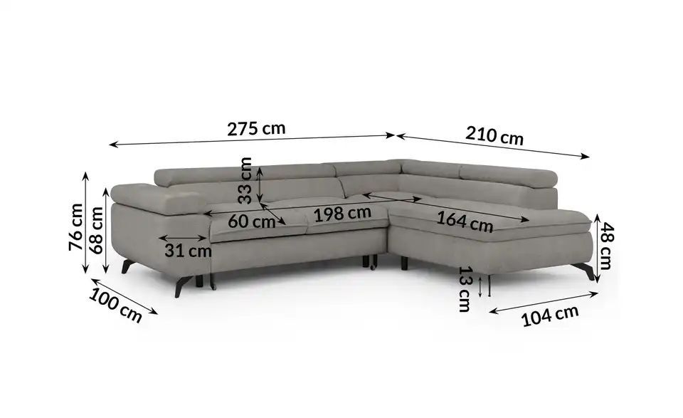 S-STYLE Ecksofa Bonnie mit Schlaffunktion, Bemaßung