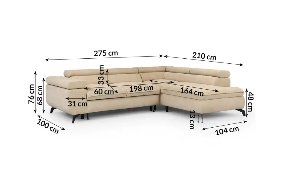 S-STYLE Ecksofa Bonnie mit Schlaffunktion, Bemaßung