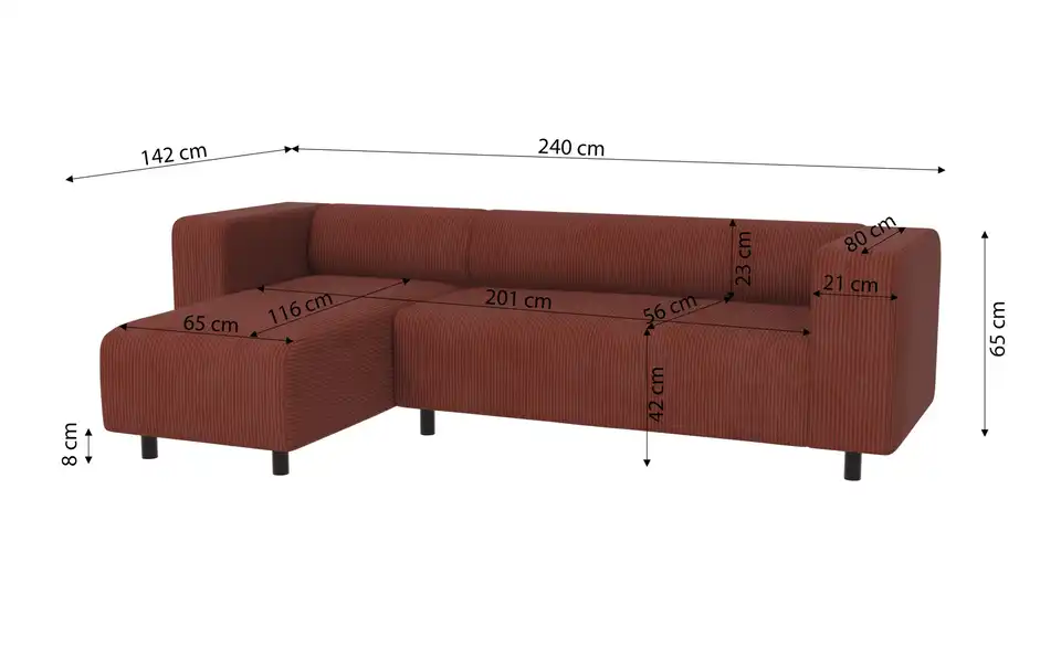 S-STYLE Ecksofa Oskar, Bemaßung