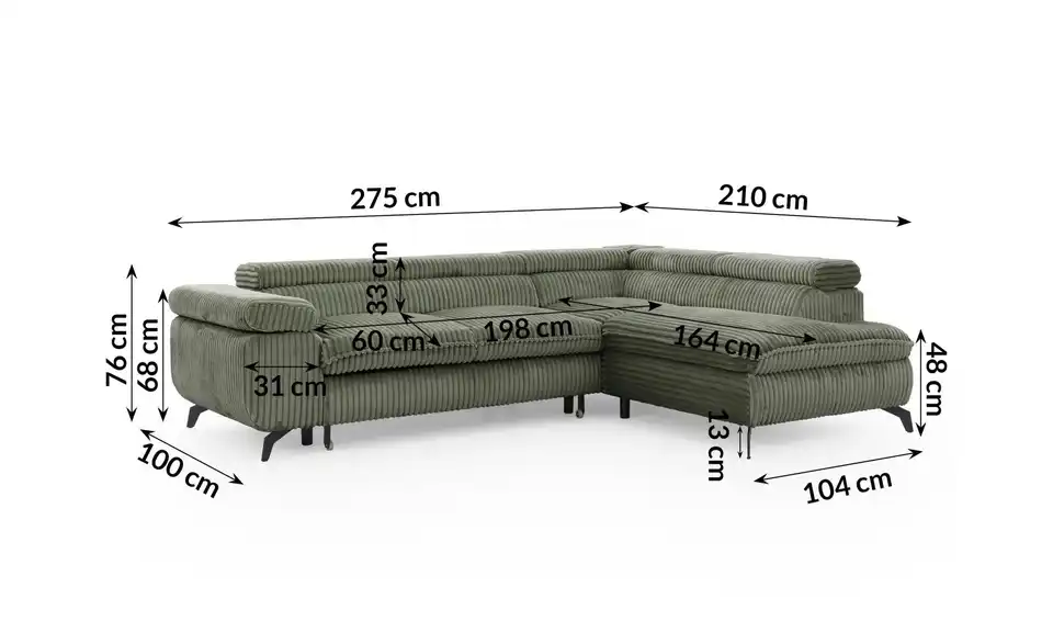 S-STYLE Ecksofa Bonnie mit Schlaffunktion, Bemaßung