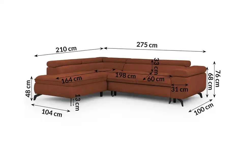 S-STYLE Ecksofa Bonnie mit Schlaffunktion, Bemaßung