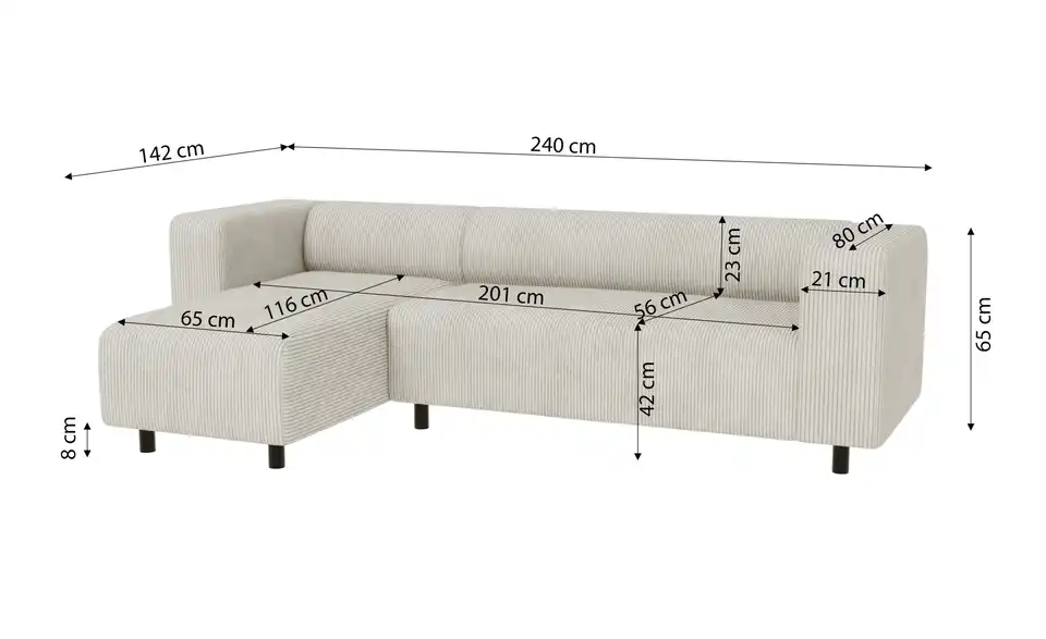 S-STYLE Ecksofa Oskar, Bemaßung