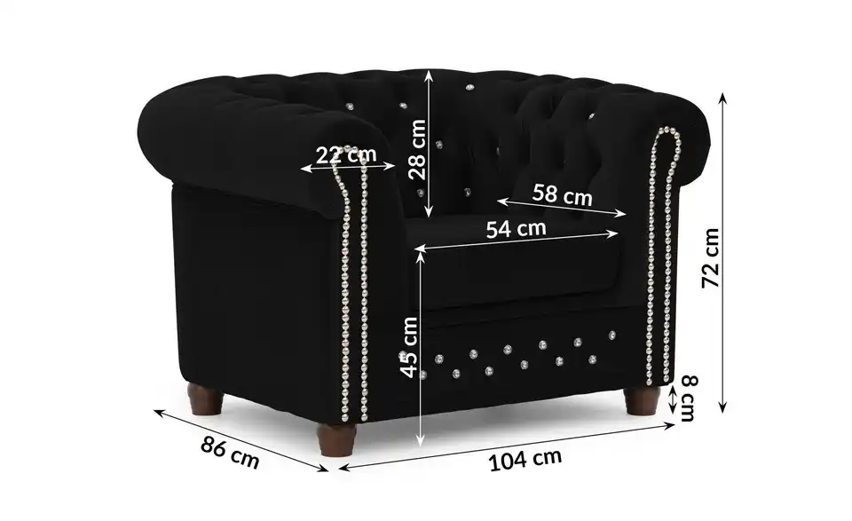 S-STYLE Chesterfield Sessel Cleo Blink, Bemaßung