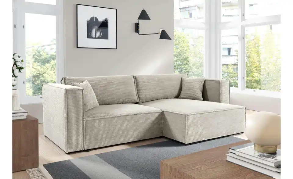 Ecksofa Keymon mit Schlaffunktion, in Wohnsituation