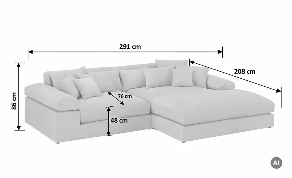 smart Ecksofa Lianea, Bemaßung