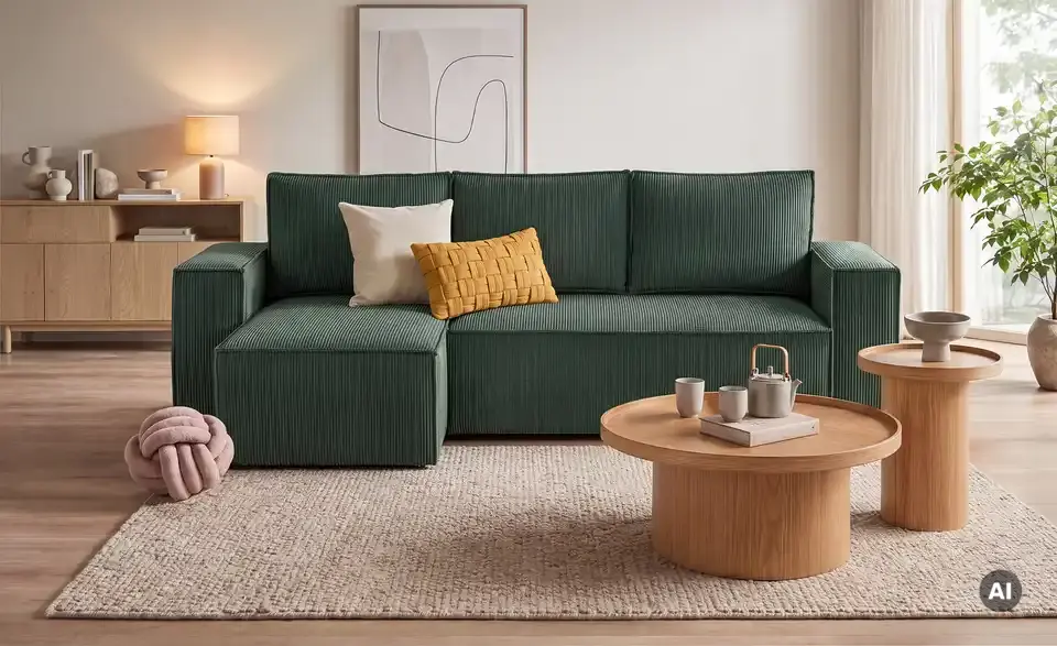 Ecksofa Xabia mit Schlaffunktion, in Wohnsituation