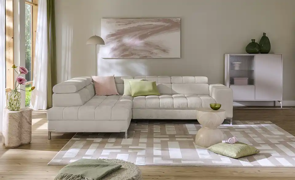 Ecksofa Arte mit verstellbaren Kopfstützen, in Wohnsituation