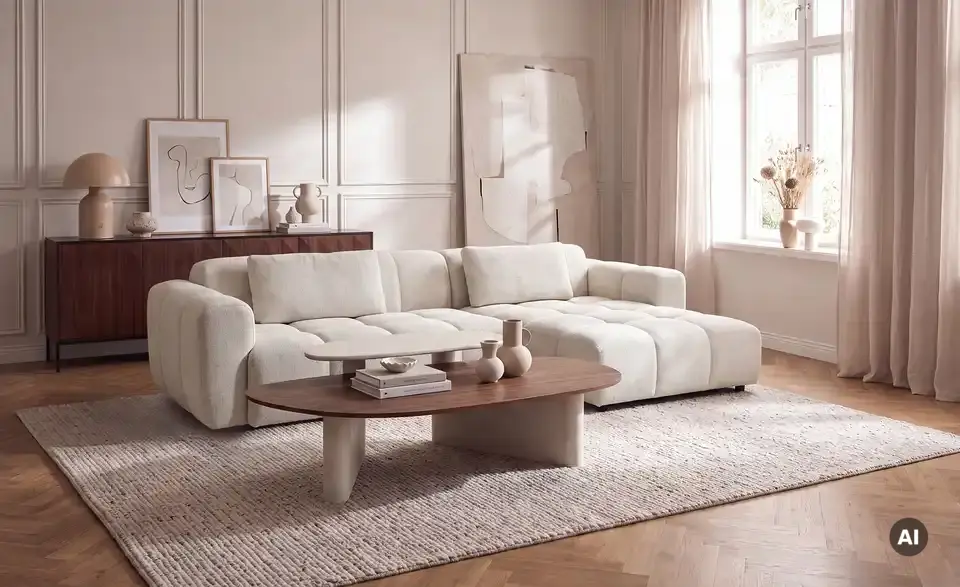 Modernes Ecksofa Freya in Creme
