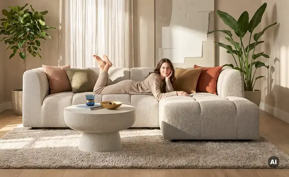 Ecksofa Vilda in moderner Bubble Optik, in Wohnsituation